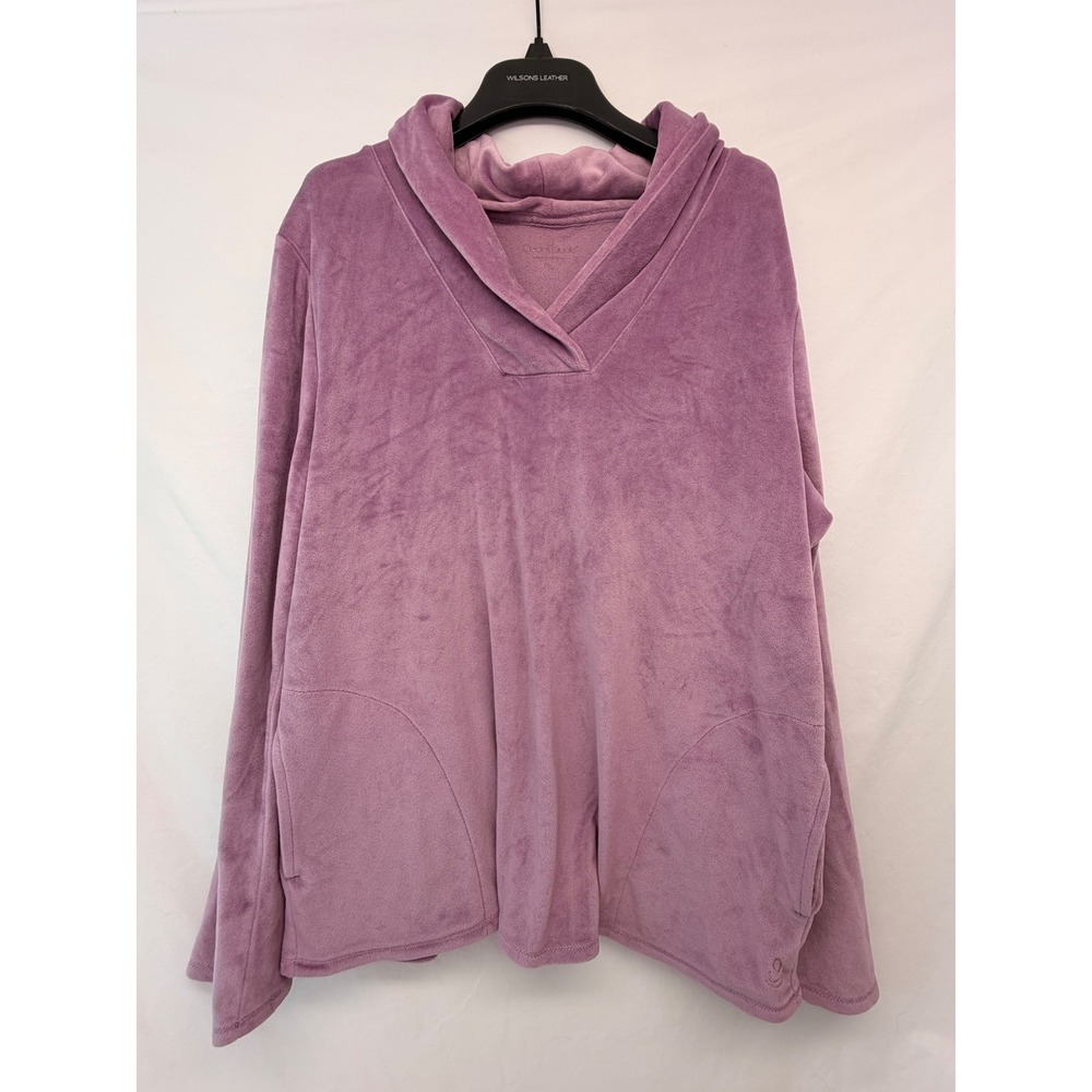Cuddl Duds Women Petite L Purple Fleece Pullover Shawl Neck Pockets Soft Top